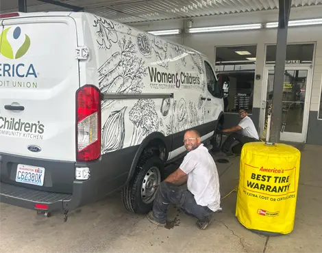 Women & Children’s Free Restaurant & Community Kitchen gets new tires from Les Schwab Tires for Purpose