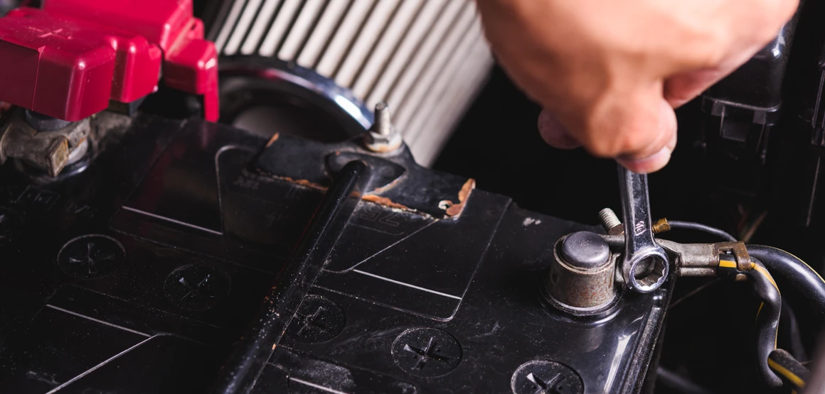 Car battery terminal close-up