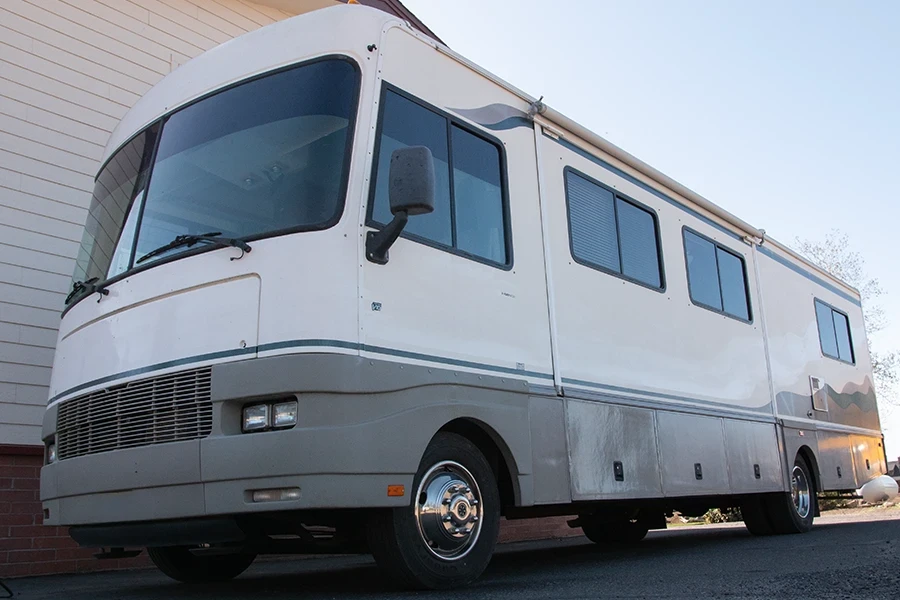 3/4 view of a RV ready for a trip
