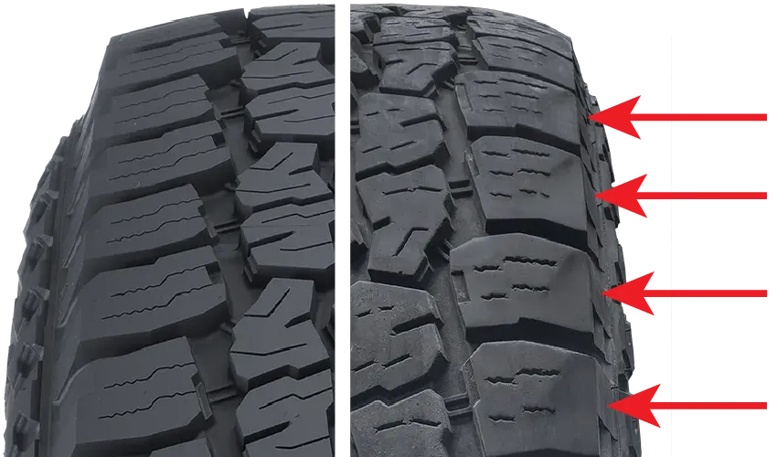 Tire cupping, seen on the right, can cause performance issues.
